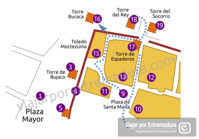 Plano de Cáceres casco histórico zona norte
