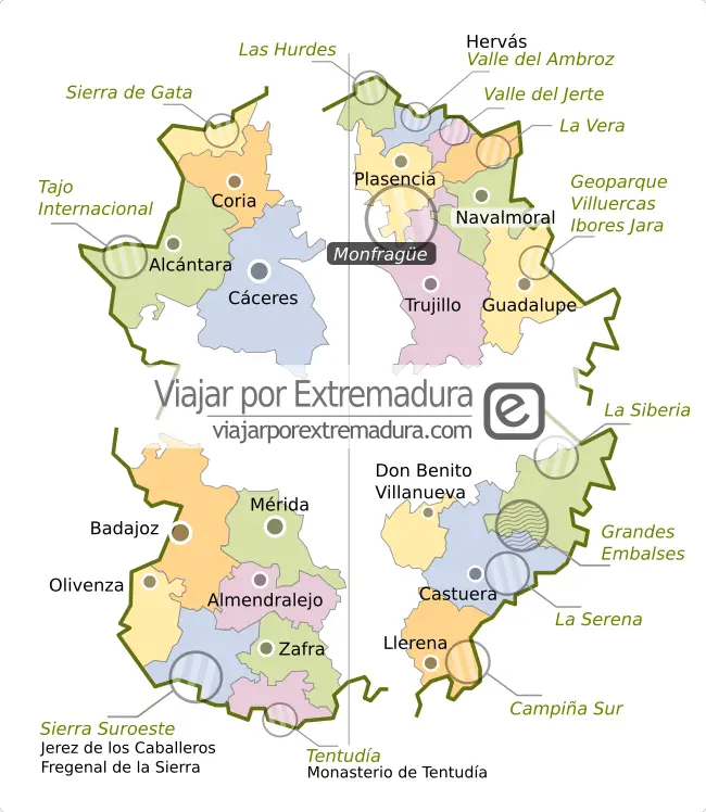 Comarcas de Extremadura. Mapa interactivo