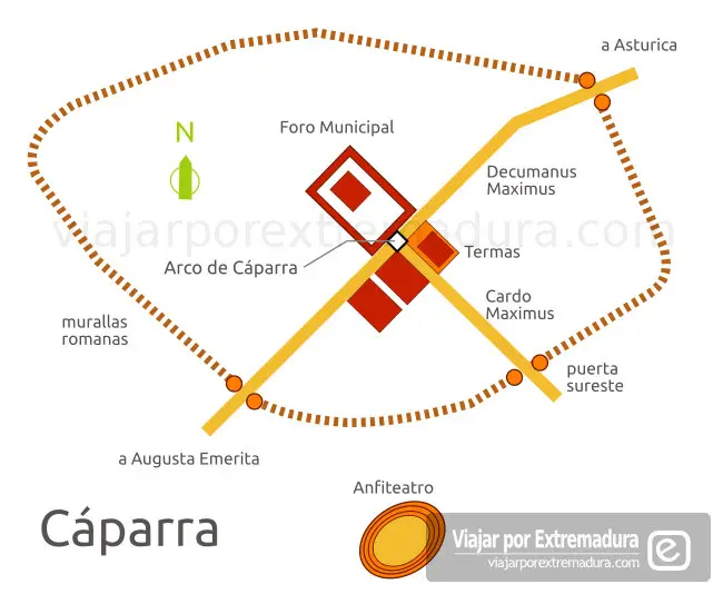 Ciudad romana de Cáparra. Plano de la ciudad. Viajar por Extremadura